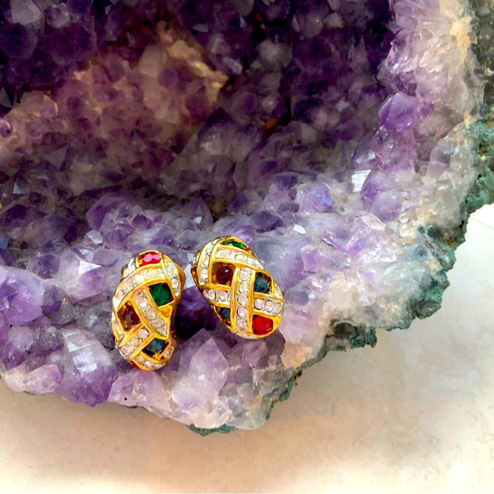 Nina Gold/Multicolored Clip Elegant Earrings NWOT - Picture 2 of 5